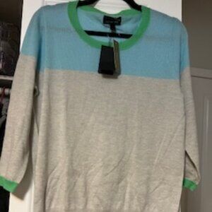 NWT J Crew 100% Cashmere Tri-Color(Grey, Blue, Green) 3/4 Sleeve Sweater Size L